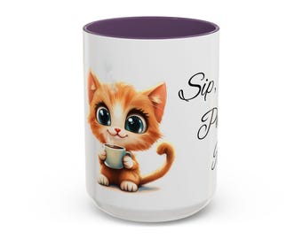 Cute Cat Coffee Mug - Sip, Purr, Repeat, Gift for Cat Lovers, Cozy Beverage Mug, Fun Office Decor, Cat Mom Gift, Animal Lover Cup