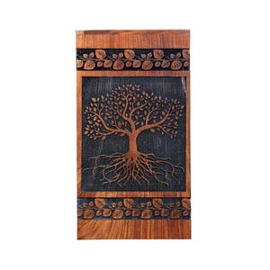 Wooden Cremation Urns for Human Ashes - Tree of Life Wooden Carved Box - Memorial Keepsake Urn for Mom and Dad