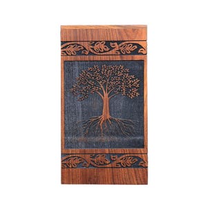 Rosewood Cremation Urns for Human Ashes - Tree of Life Wooden Carved Box - Memorial Keepsake Urn for Mom and Dad - Handmade Urn