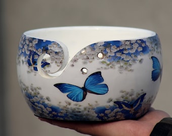 Handmade Wooden Yarn Bowl: Butterfly Knitting Bowl for Knitters