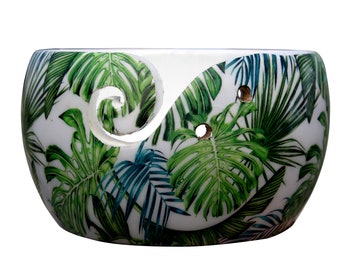 Handmade Rosewood Yarn Bowl: Tropical Leaf Knitting Storage