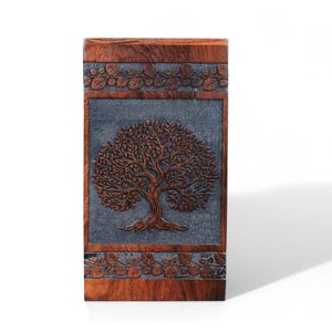 PERSONALIZED Cremation Urn for Human Ashes - Adult Tree of Life Wooden Urns- Engraved Memorial Casket for Men and Women