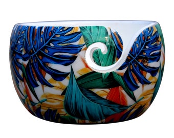 Handmade Wooden Yarn Bowl: Tropical Leaf Knitting Bowl