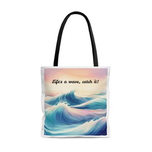 Cute Tote Bag for the Beach, Watercolor Design with Ocean Waves, Beach Quote