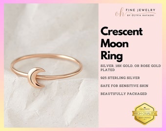 Crescent Moon Ring - Sterling Silver 18k Gold Rose Gold - Dainty Minimalistic Celestial Jewelry - Unique Gift For Her