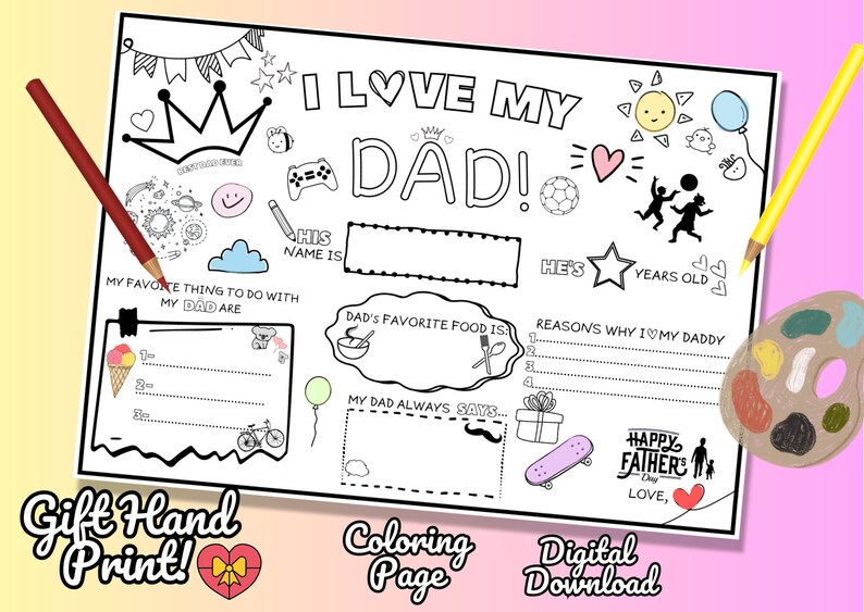 Fathers Day Printable Coloring Page - Kids Activity Drawing Page ...