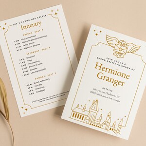 Wizard Bachelorette Itinerary, Wizard Bridal Shower, Bachelorette Party Invite, Canva Template, Wizarding World, Magic School of Wizardry,