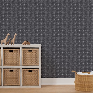 Charcoal Floral Wallpaper, Mid-Century, Mid-Mod, DIY Wallpaper, Removable, Peel and Stick, Pre-Pasted Wallpaper, Renter-Friendly