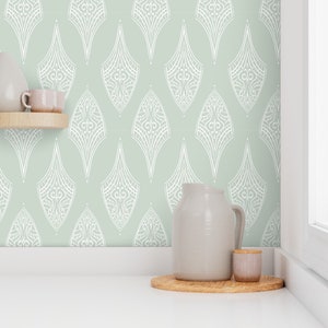 Seafoam Stained Glass Neutral Wallpaper, Art-Deco, DIY Wallpaper, Removable, Peel and Stick, Pre-Pasted Wallpaper, Renter-Friendly