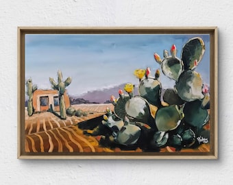 Dos Saguaros Revisited - Original Oil Painting on Stretched Canvas (24&quot;x 36&quot;)