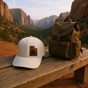 Chapeau avec écusson en cuir de l&#39;Utah Casquette de randonnée réglable Cadeau pour parc national Chapeau d&#39;extérieur Chapeau d&#39;État unisexe gravé au laser