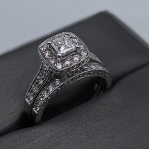 14k White Gold Diamond Wedding Set 1.45ctw Diamond W/Appraisal. 14k Princess