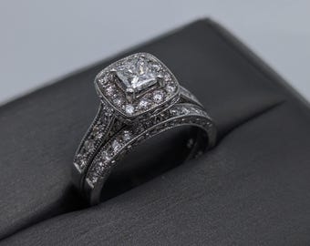14k witgouden diamanten bruiloft set 1,45 ctw diamant met taxatie. 14k prinses