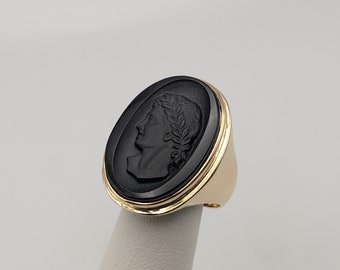 Antique 10k Gold 10gr Victorian Ring Intaglio Onyx Portrait Julius Ceasar Cameo Statement Ring