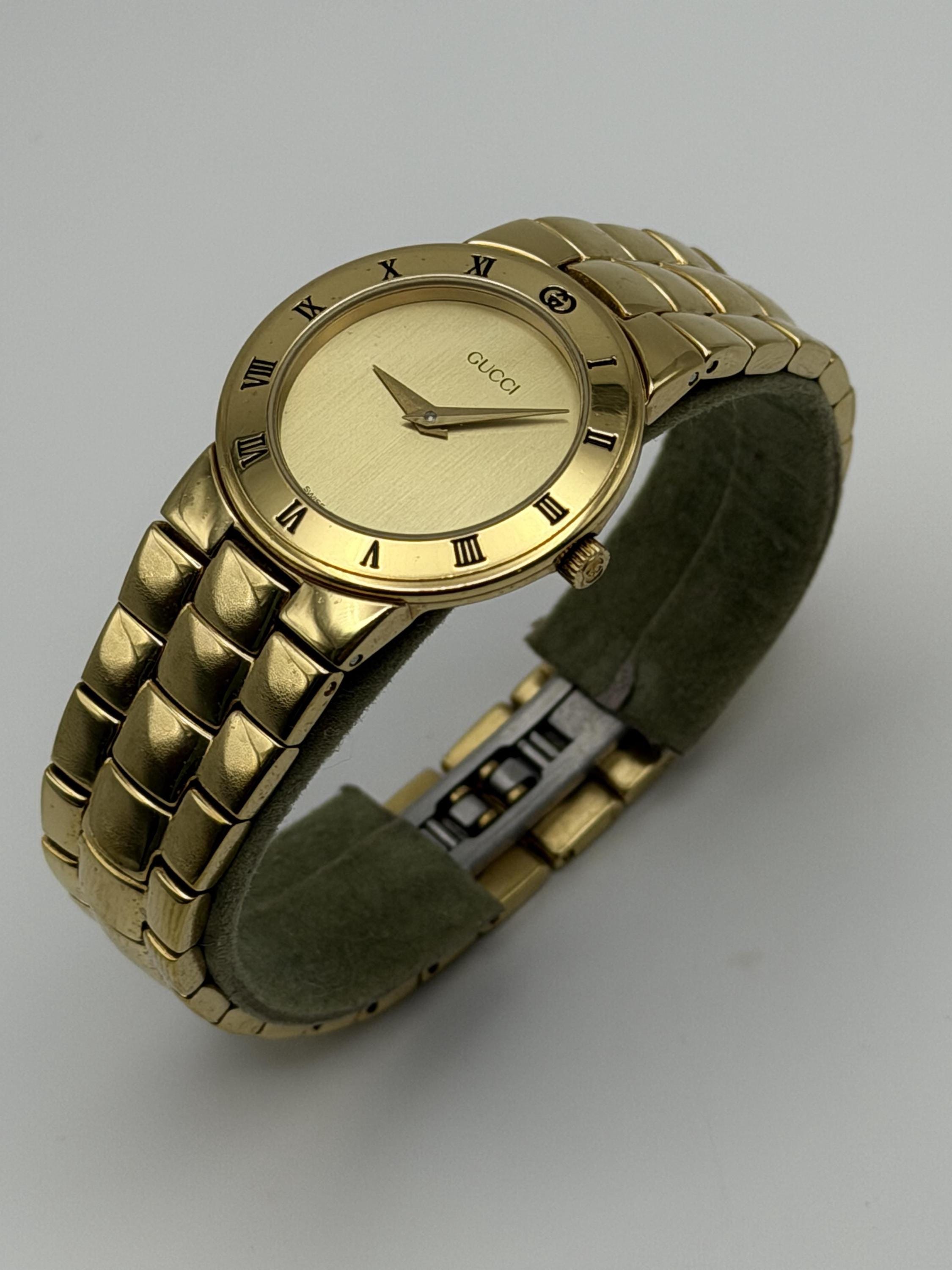 Vintage Gucci Gold Watch, Roman Numeral Bezel, Swiss Made  display picture 3