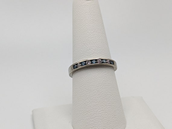 14k Blue Diamond .45ct Channel Eternity ring. Whi… - image 2