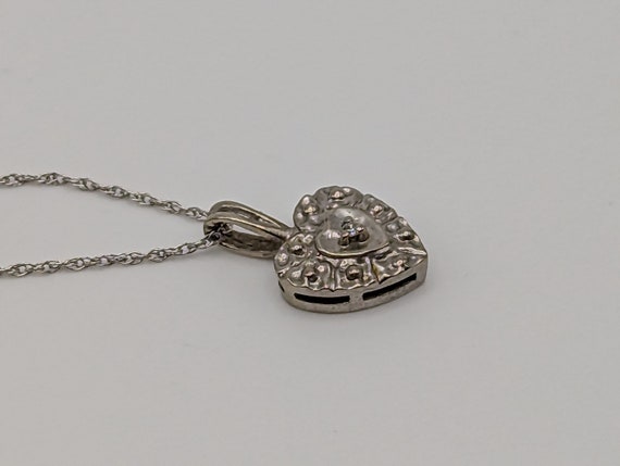 14K Vintage White Gold Diamond Heart Pendant w/Go… - image 6