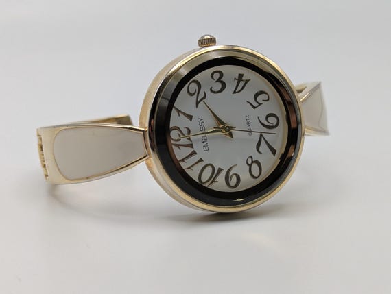 Vintage Gruen Gold-Tone Oval Cuff Watch with Black Dial Gruen Women Oval Wristwatches | eBay main image 2