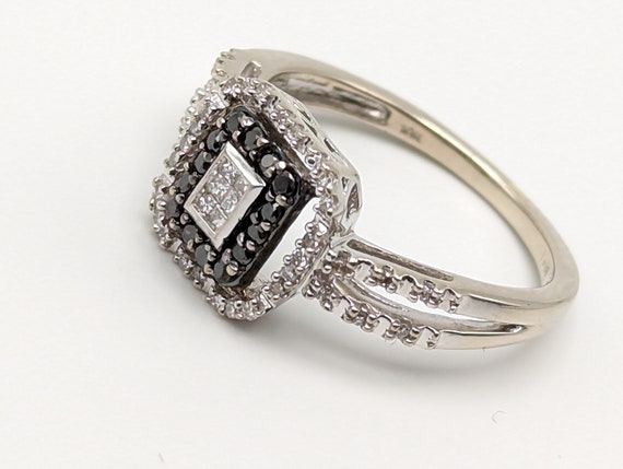 14k White Gold Double Band Black Diamond Halo Eng… - image 10