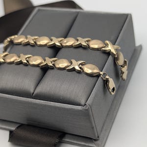 10k Solid Yellow Gold 4.5 gr XOXO Diamond Tennis Bracelet 7&quot; Kisses Love Chain