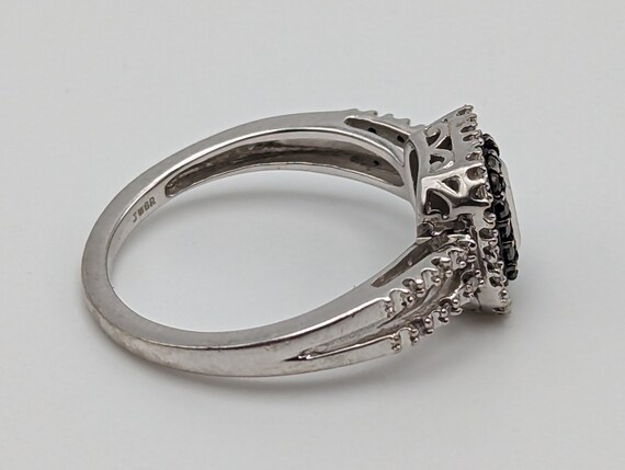 14k White Gold Double Band Black Diamond Halo Eng… - image 9