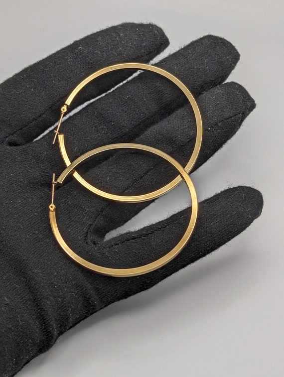 Large 2" 14k Gold 50 mm Hoop Earrings. XL Hoop Ear