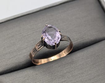 Antique 10k Gold Solitaire Amethyst Stone Cabochon Ring Victorian Gold Promise Ring.