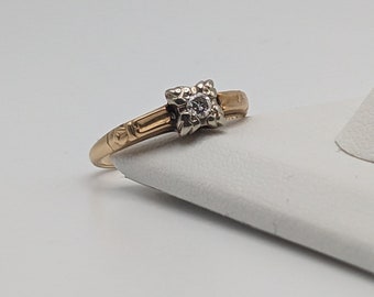 Anillo de compromiso vintage de oro de 14 quilates con solitario de diamantes, década de 1940