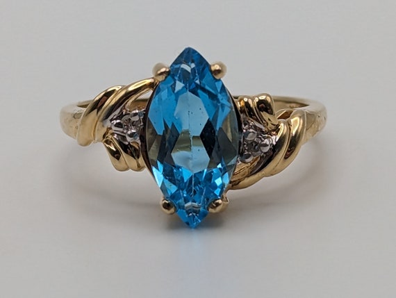 Vintage 14k 1.5ct Swiss Blue Topaz Diamond Ring. … - image 9