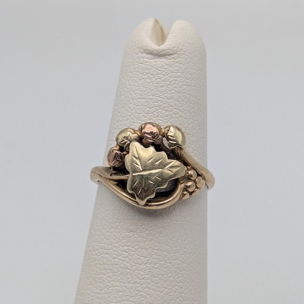 Vintage 10k 12k Black Hills Gold Leaf Multi-tone Gold Statement Ring