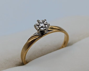 Anillo de compromiso solitario con diamantes en oro amarillo de 14 k estilo vintage