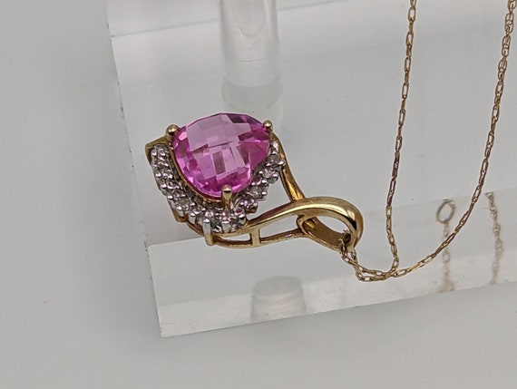 10K Yellow Gold Pink Sapphire Heart Diamond Penda… - image 9