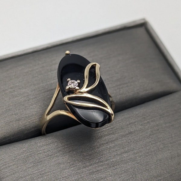 10k PSCO Black Onyx Diamond Ring. Midnight Oval Cut Onyx Diamond Ring.