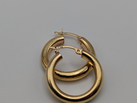 Large 14k Solid Gold Hoop Earrings. Puff Hoop Ear… - image 4