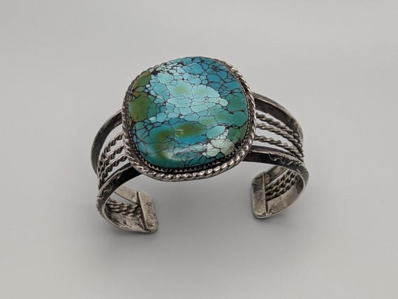 Heavy Intircate Vintage Native American Navajo Green Spiderwb Turquoise Sterling Silver Bracelet Heavy Intircate Vintage Native American Navajo Green Spiderwb Turquoise Sterling Silver Bracelet