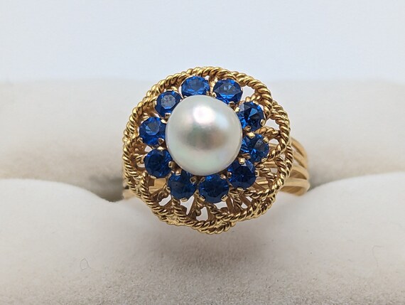 Vintage Blue Spinal 18k Flower Pear Ring. 18k Hal… - image 2
