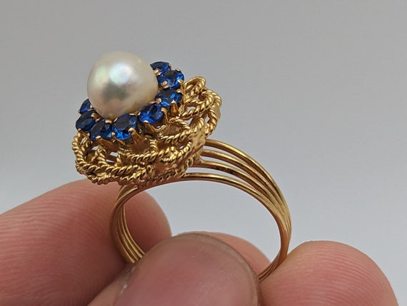 Vintage Blue Spinal 18k Flower Pear Ring. 18k Hal… - image 1