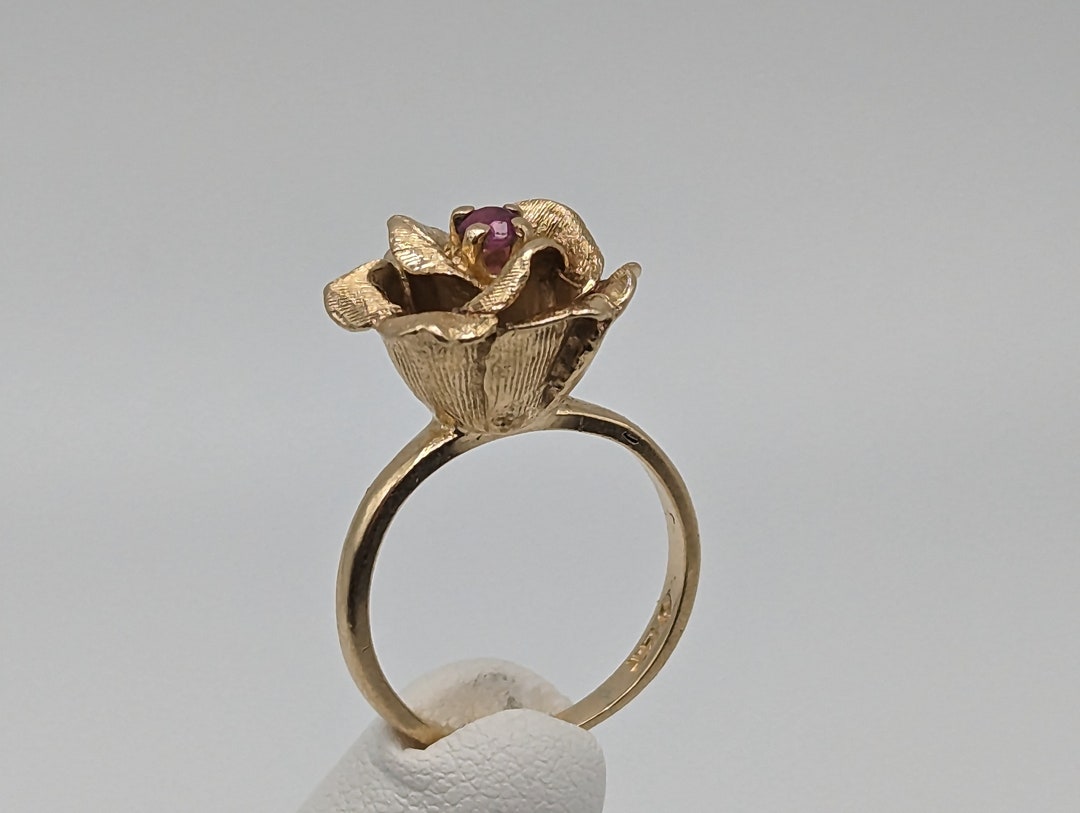 14k Yellow Gold Rose Ruby Ring. 14k Ruby Ring Set in Gold Etsy