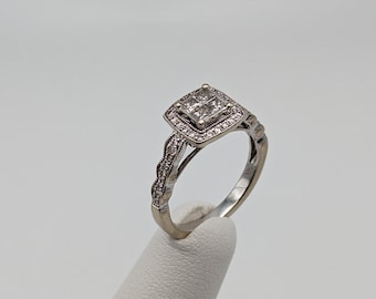 APPRAISED! 14K White Gold Square .78ctw Diamond Engagement Bridal Ring Illusion Set Diamond Band