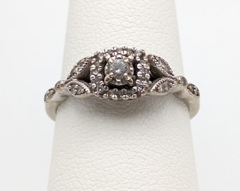 10K White Gold Square Diamond Engagement Bridal Ring Illusion Set Diamond Wedding Band
