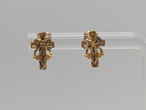 10k 12k Black Hills Gold Cross Earrings Tri Color Vintage Pierced Studs Gold Cross Earrings BHG