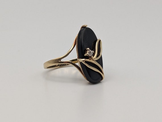 10k PSCO Black Onyx Diamond Ring. Midnight Oval C… - image 5