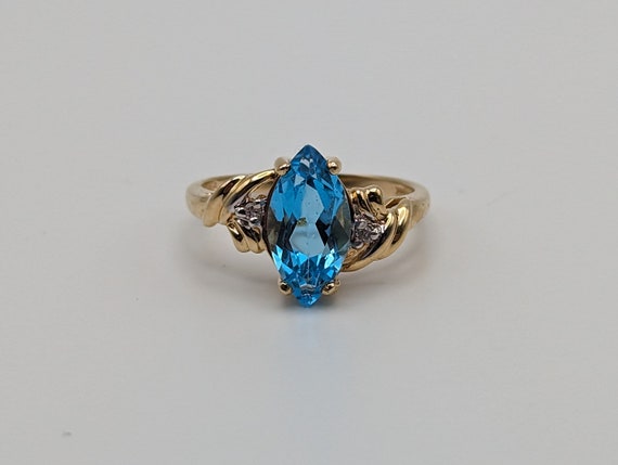 Vintage 14k 1.5ct Swiss Blue Topaz Diamond Ring. … - image 1