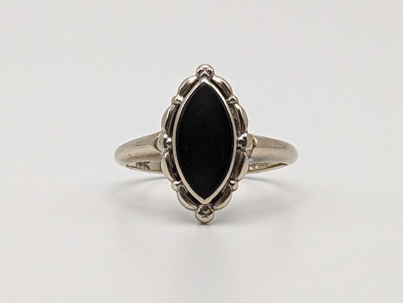 White Gold 14k Art Deco Black Onyx Ring. Midnight… - image 1
