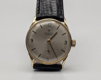 14k Solid Gold 1940s Vintage Hamilton Masterpiece Mechanical Men's Wrist Watch