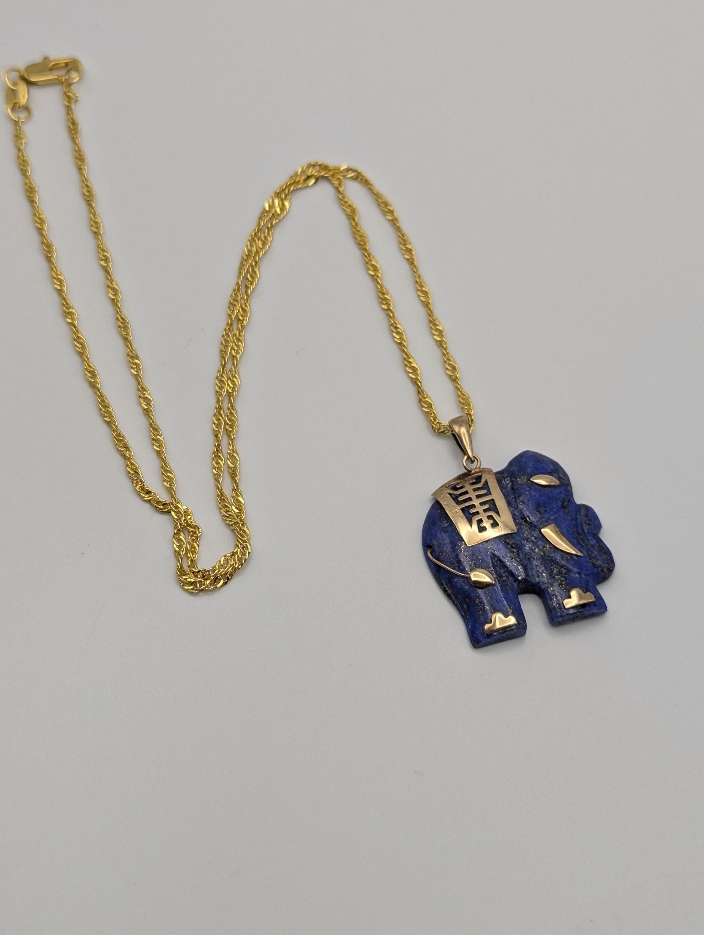 Collana Con Ciondolo Elefante In Lapislazzulo Naturale - Pietra Rotonda Blu 10mm - 18 Pollici