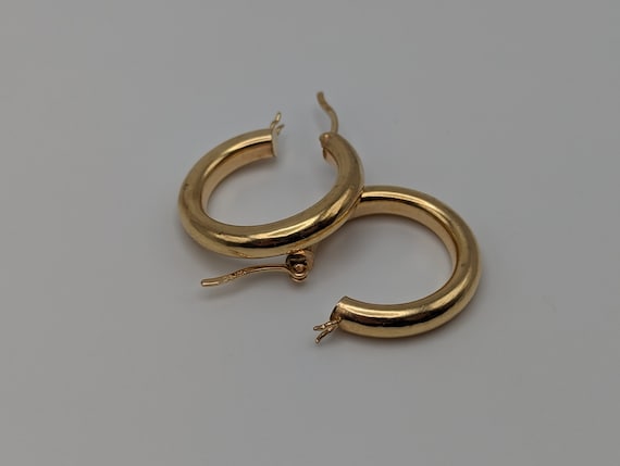 Large 14k Solid Gold Hoop Earrings. Puff Hoop Ear… - image 5