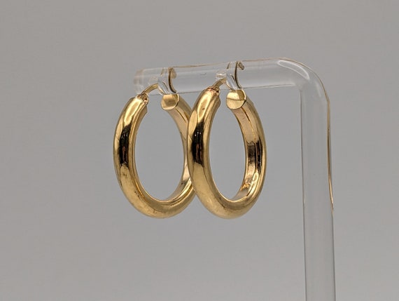 Large 14k Solid Gold Hoop Earrings. Puff Hoop Ear… - image 1