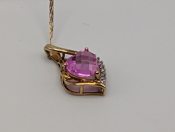 10K Yellow Gold Pink Sapphire Heart Diamond Penda… - image 7