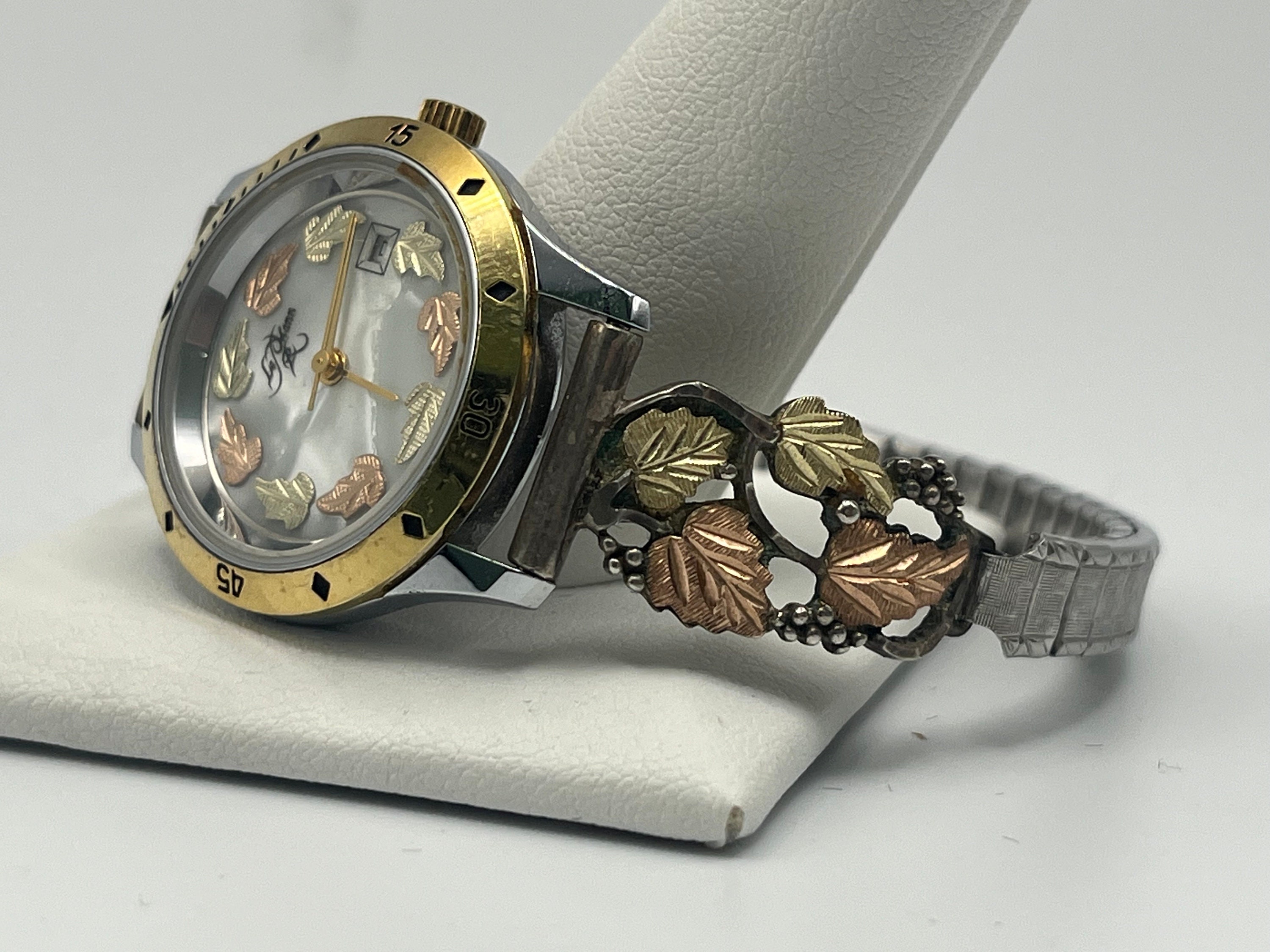 Vintage 12K Tri Gold Heart Leaves Black Hills Gold Coleman Diamond Watch 925 Black Hill Gold Coleman 12K Gold & Sterling Silver Men main image 2